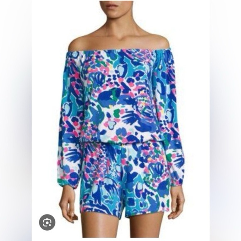 Lilly Pulitzer Off Shoulder Colorful Patterned Romper size M